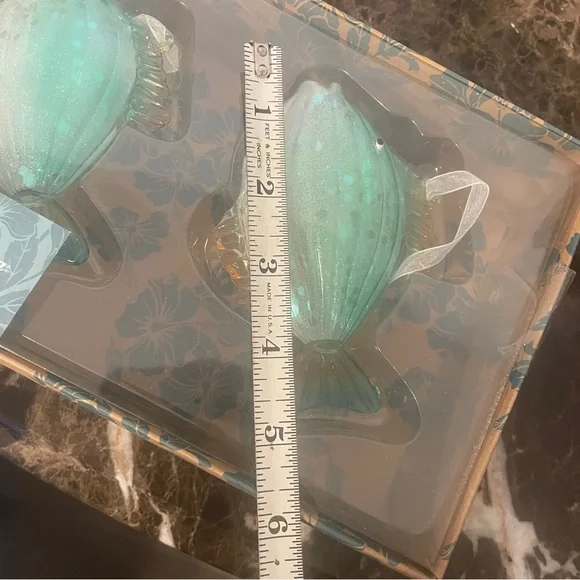 NWT Tommy Bahama Blown Glass Blue Fish Christmas Ornaments Set Of 3 In Box - Picture 3 of 6